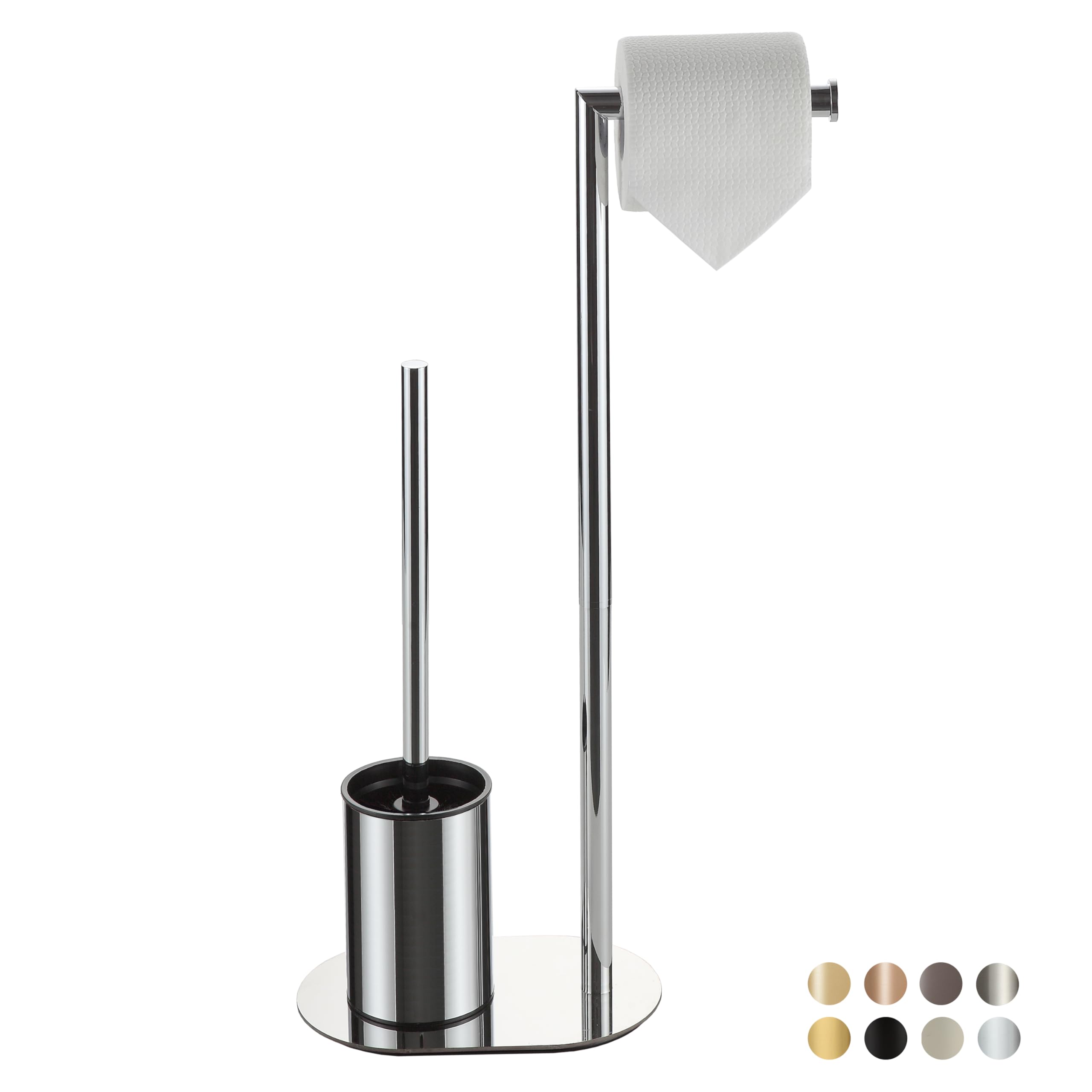 BVL Toilet Roll Holder with Toilet Brush Chrome, Stainless Steel Free Standing Toilet Brush