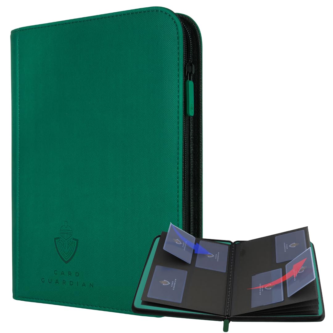 Card Guardian - Premium 4 Pocket Binder for 160 Cards (Green) | Zipper Closure and Side Loaded Pockets | Compatible with Trading & Sports Cards including Magic the Gathering, Yugioh — image 1
