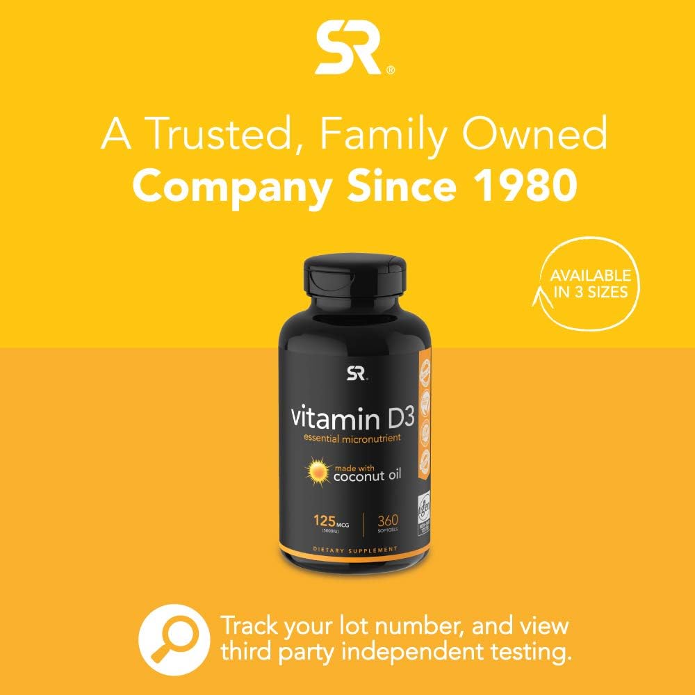 Vitamin D3 (5000iu/125mcg) Infused with Coconut Oil ~ Non-GMO & Gluten Free (360 Mini Liquid Softgels): Health & Personal Care