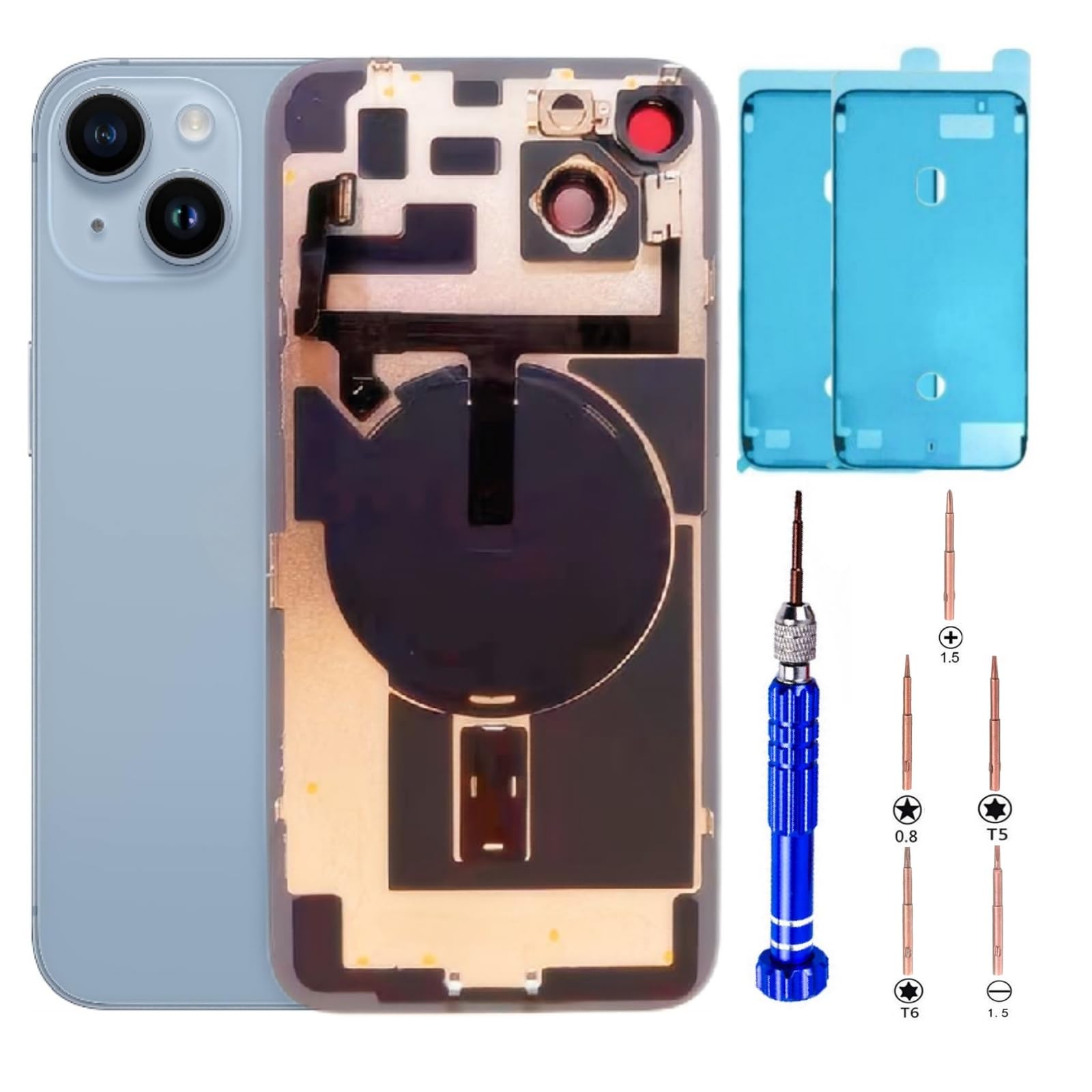 Photo 1 of 14 Plus Back Glass Replacement Kit with Plate & Flex Cable and All Parts, Blue, 6.7 Inch for iPhone 14 Plus Back Cover Glass, with Repair Tools (Blue)