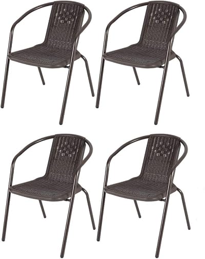 DKIEI 4 Pcs Outdoor Brown Wicker Rattan Bistro Chairs Metal Frame 72x56x54.5cm
