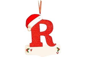 AYEBEAU Christmas Initial with Red Hat Christmas Tree Ornaments Personalized DIY Christmas 26 Letters Ornaments Christmas Decoration Xmas Tree Hanging Decor (R)