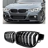 SAIQINGSP Double Slats Gloss Black Front Grill Compatible with 2012-2018 BMW 3 Series F30 F31 F35 320i 328i 335i, ABS Kidney Grille
