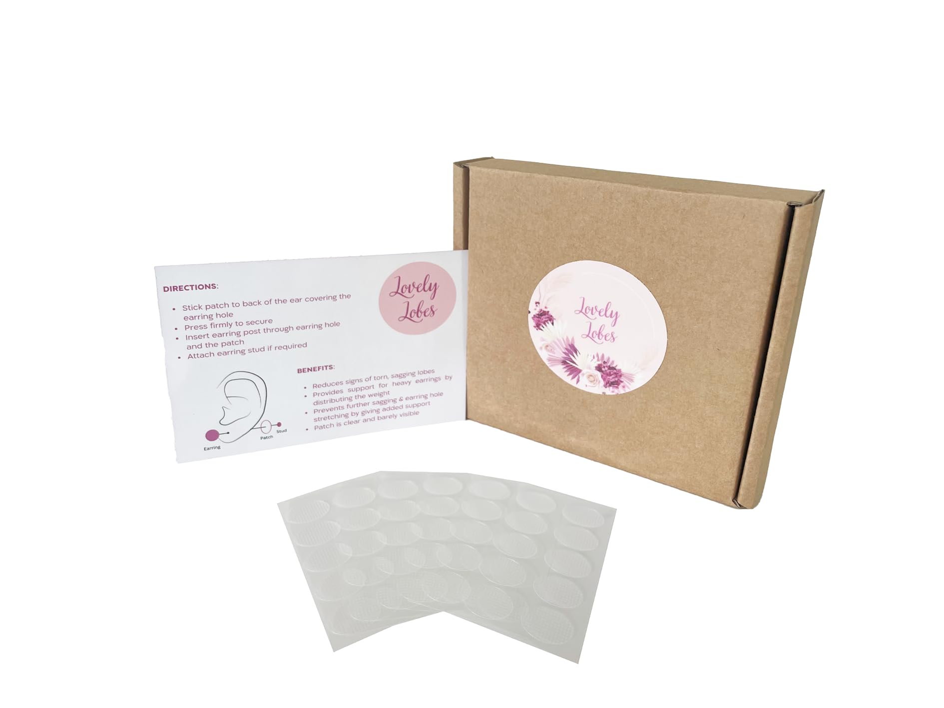 Lovely Lobes - Transparent Ear Support Patches - Protect Torn or Stretched Ears from Heavy Earrings (60 Count)