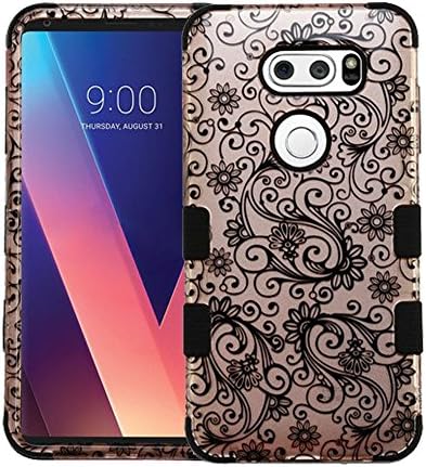 LG V30 Case, Casey TUFF Hybrid [Heavy Duty] Poly-carbonate and Soft TPU Hard Protection Rugged Cover (Rose Gold Clover)