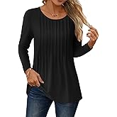 NORACORA Long Sleeve Pleated Tops for Women Dressy Casual Chic Crew Neck Blouses Shirts Loose Fit Trendy Fall Clothes 2025