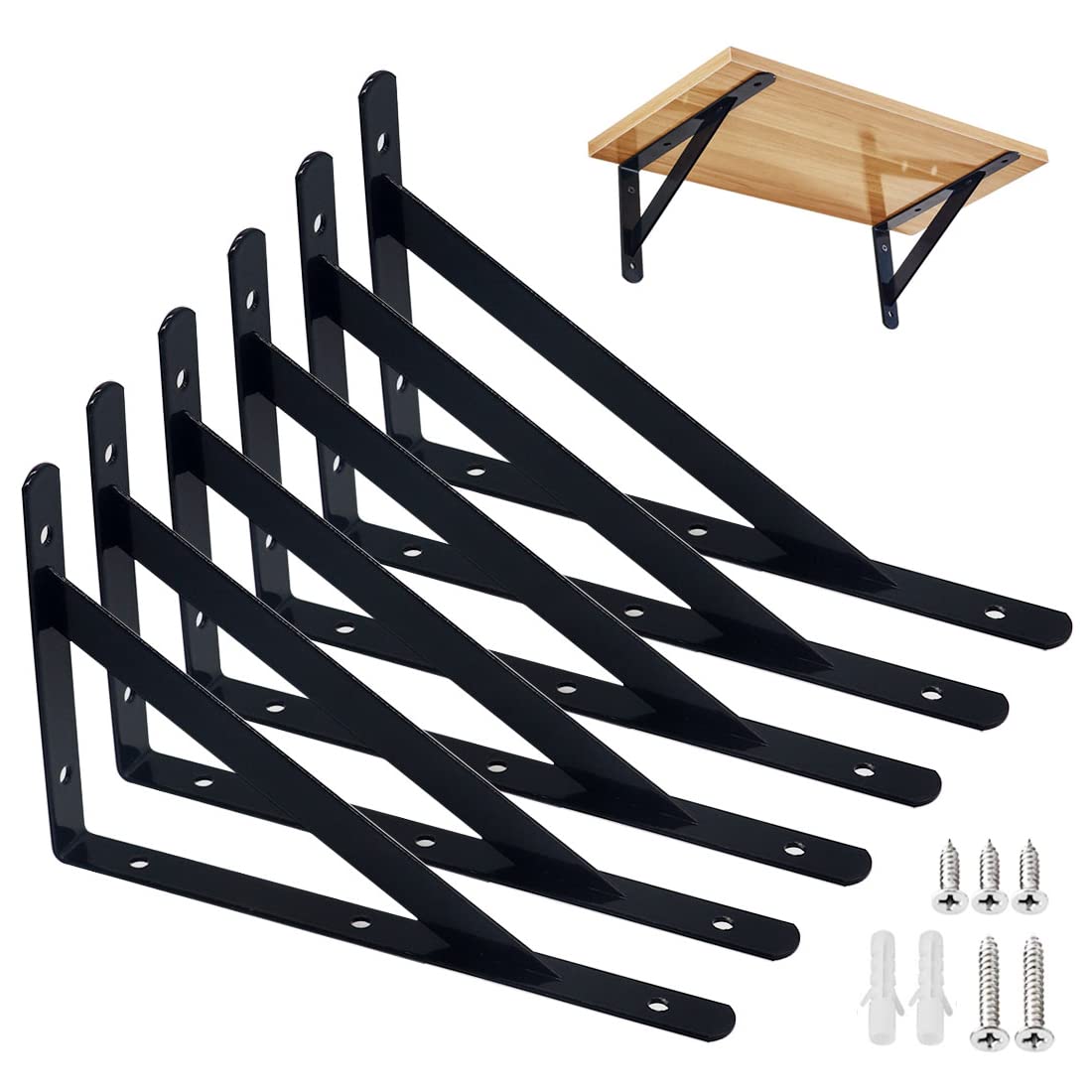 Shelf Bracket, Wall Corner Heavy Duty Bracket, 90 Degree Corner Shelf Bracket, Solid Steel Shelf Bracket for Wall Mounting (200 x 120 mm, Pack of 6)