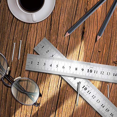 Stainless Steel Ruler, 3 Pcs Double-Scale Metal Ruler with Storage Bag, 6 Inch/15cm, 8 Inch/20cm and 12 Inch/30cm Metric Ruler for School, Office, Architect, Engineers, Craft (Silver) - Thumbnail 4