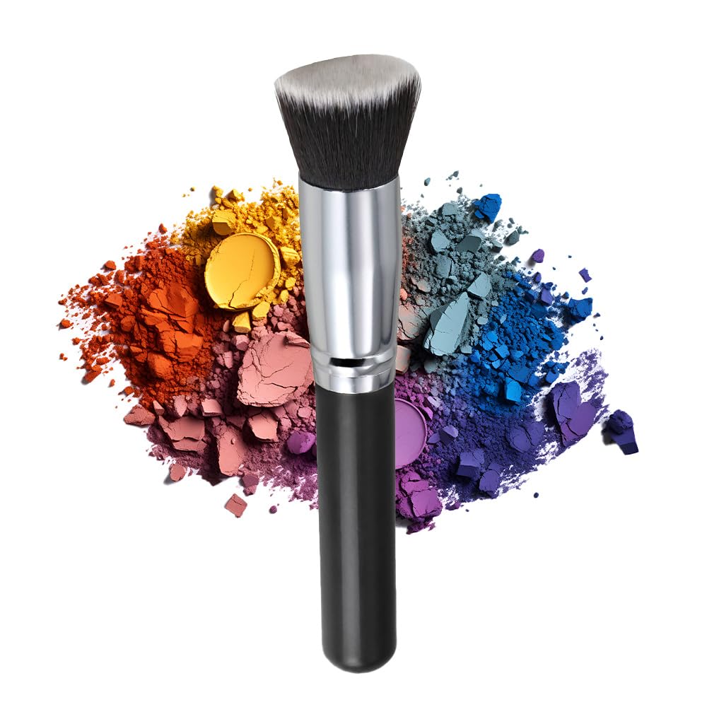 TRIXES Flat Top Kabuki Make Up Brush - for Liquid, Powder or Cream Makeup - Blender Buffer Brush for Foundation, Blusher and Concealer - Premium Quality Synthetic Bristles