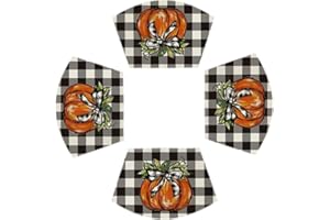 Artoid Mode Buffalo Plaid Bow Pumpkin Round Table Wedge Placemats Set of 4, Seasonal Fall Kitchen Dining Table Decoration for Indoor Party Home