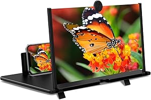 Zrgzob 14 Inch Screen Magnifier for Smartphone, 3D HD Magnifying Projector Screen Enlarger Foldable Phone Stand with Blue Lig