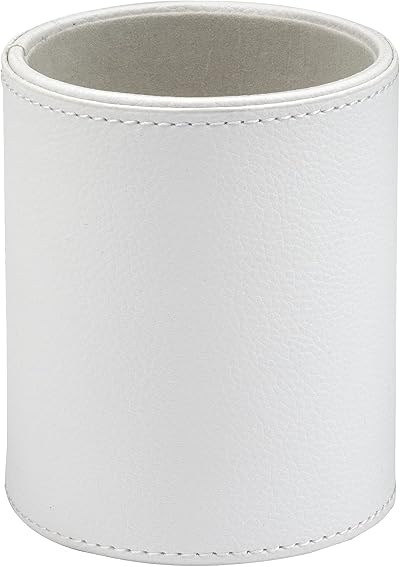 Osco White Faux Leather Pen Pot Desk Organizer 7.5cm W x 10.5cm H x 8.5cm Dia