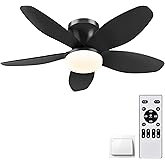 AYSEMO 36" Low Profile Ceiling Fan with Lights & Remote, 6-Speed Wind, Dimmable 3-Color LED, Reversible DC Motor,Timer, Memor