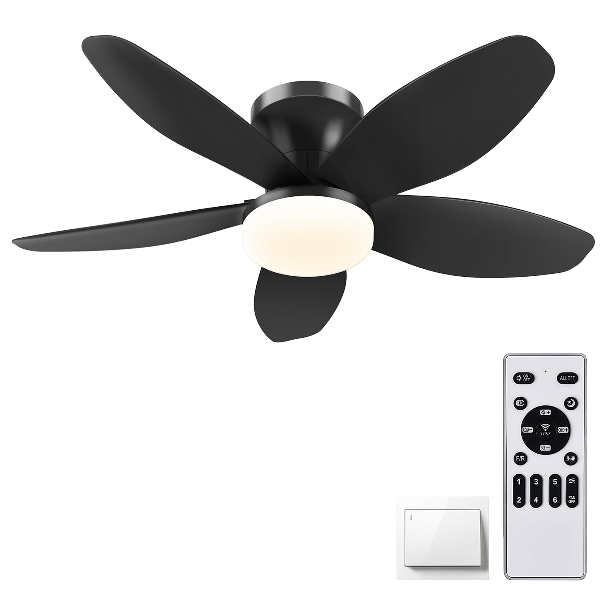 Photo 1 of AYSEMO 36" Low Profile Ceiling Fan with Lights & Remote, 6-speed wind, Dimmable 3-Color LED, Reversible DC Motor,Timer, Memory Function for Bedroom/Living Room/Patio Use (Black)
