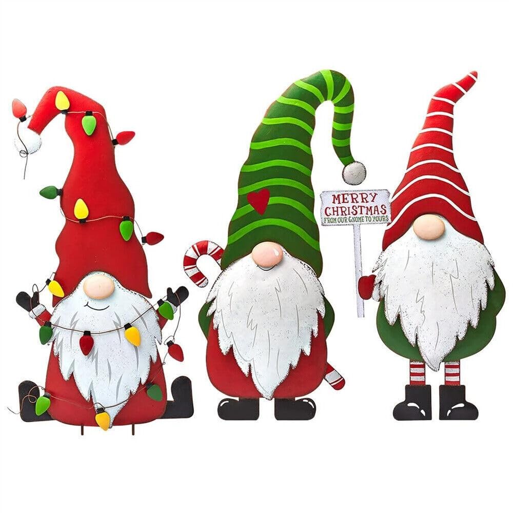 Sanjianke FS Outdoor Christmas Decorations - Gnome Santa Welcome Sign, Lawn Decorations, Garden Stakes for Xmas Yard Pathway Courtyard (3Pcs/Set)