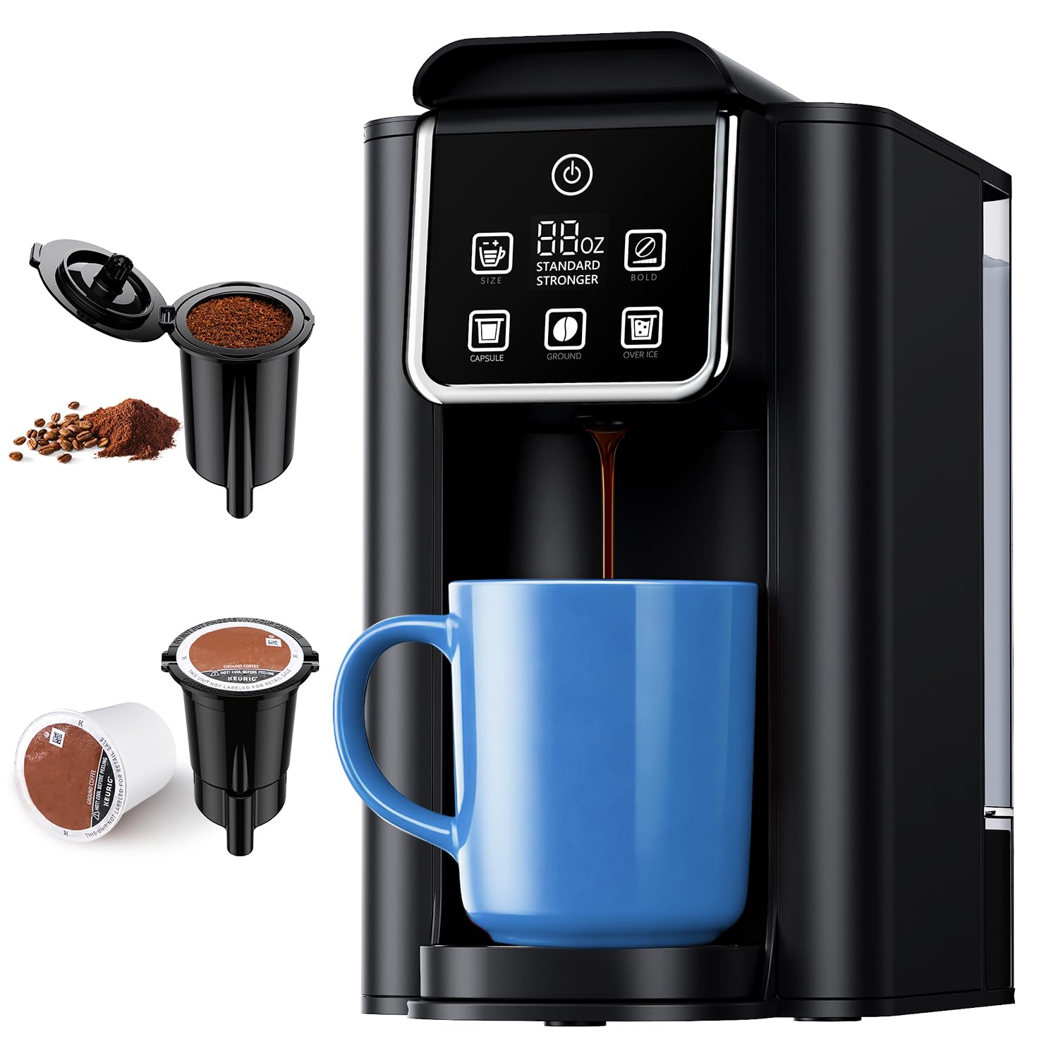 Photo 1 of SHARDOR Single Serve Coffee Maker 2.0, Hot and Iced Coffee Machine for K Cup Pods & Ground Coffee, 6 to 14 oz Brew Sizes, 50 oz Removable Water Tank, Bold Brew Setting, Stainless Steel, Black
