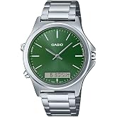 Casio MTP-VC01D-3E Men's Stainless Steel Green Dial Analog Digital Dual Time Zone Watch