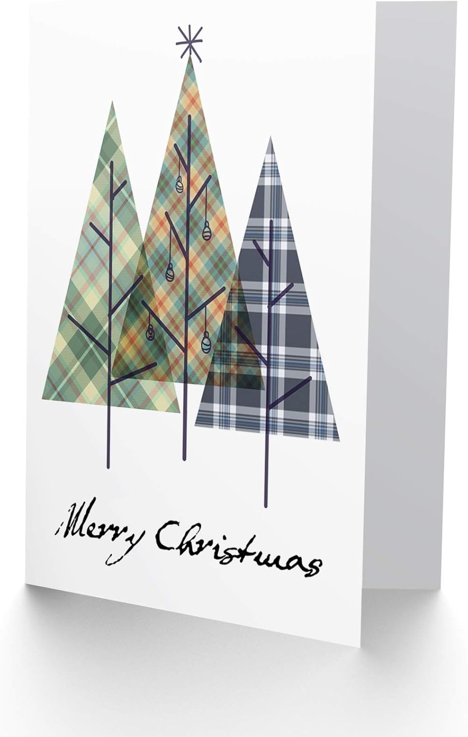 Wee Blue Coo CARD CHRISTMAS XMAS MERRY TARTAN DESIGN TREES SCOTTISH GIFT, 17.5 x 12.5 cm - Image 3