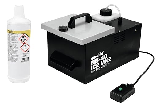 Eurolite NB-40 MK2 ICE Bodennebler (Set mit kompaktes Bodennebelgerät mit 1,2-Liter-Tank und 1 Liter geruchsneutralem Nebelfl