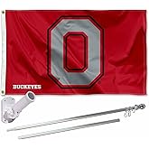 Ohio State Buckeyes Block O Logo Flag with Pole and Bracket Holder University Set