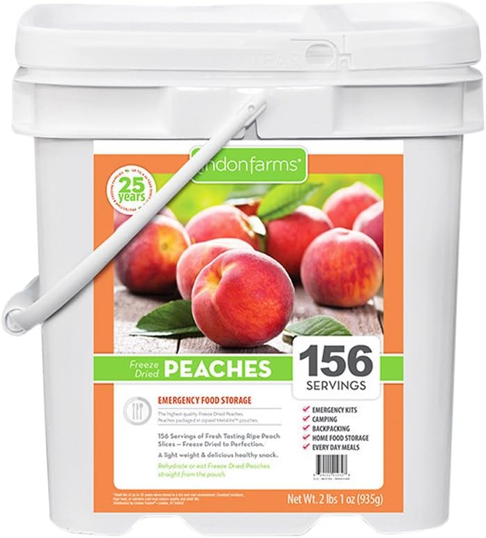 Lindon Farms Freeze Dried Peaches Emergency Survival Food Storage Bucket 156 Servings