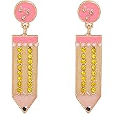 Funny Pencil Crystal Drop Dangle Earrings Stud Earrings for Women Teachers, Professors, Students Back to School Piercing Jewelry