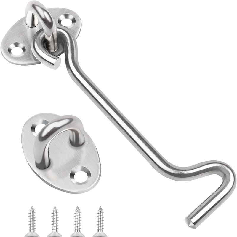 Leryati 4 Inch Hook and Eye Gate Latch Stainless Steel 100mm 2pcs