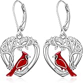 Red Cardinal Earrings for Women Tree of Life Heart Cardinal Bird Earrings Dangle Sterling Silver Cardinal Jewelry Sympathy Gifts