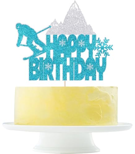 Talorine Skifahrer Kuchen-Topper – Geburtstagsdeko Mit Glitter, Blau & Schwarz | Ca. 15 X 8,9 Cm