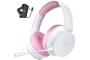 RYR Wireless Gaming Headsets, Bluetooth 5.3, 3D Surround Sound, Rotatable Earmuffs, Gaming Headphones with Noise Canceling Microphones for Xbox Series X|S, Xbox One, PS5, PS4, Mac-Pinkwhite