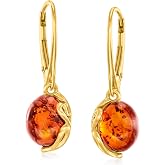 Ross-Simons Round Amber Drop Earrings in 18kt Gold Over Sterling