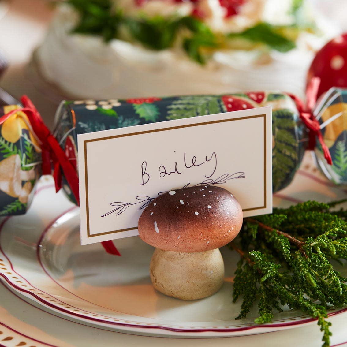 Talking Tables Wooden Mushrooms Placecard Holders and Name Cards-4 Pack | Ceramic Autumn Décor, Christmas Table Settings, Woodland Forest Fairy Party Decorations, Winter Wedding, FOREST-MUSH-PCARD