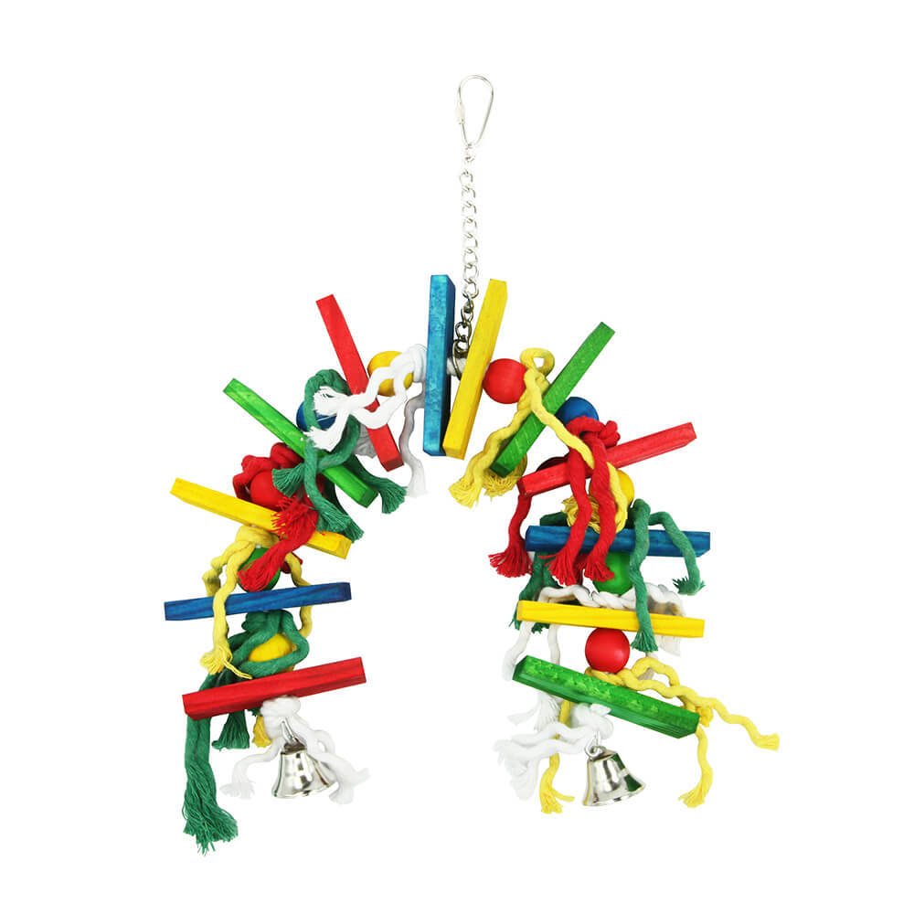 Arched Block, Rope & Bells Chew Parrot Toy