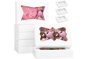 TOMNK 7pcs Cookie Boxes, 12x8x2.5 Inches White Bakery Boxes with 3 Style Window for Chocolate Covered Strawberries, Treats, Breakable Heart, Pastries, Desserts and Cake Pops