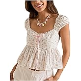 Women Babydoll Floral Tank Top Flower Print Ruffle Strap Sleeveless Peplum Shirt Flutter Sleeve Square Neck Cami Top