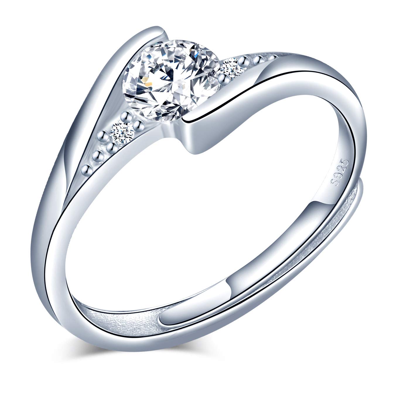 CPSLOVE 925 Sterling Silver Women's Ring, Fashion Zircon Girl's Ring, Adjustable Size, Elegant engagement ring, Diamond wedding ring