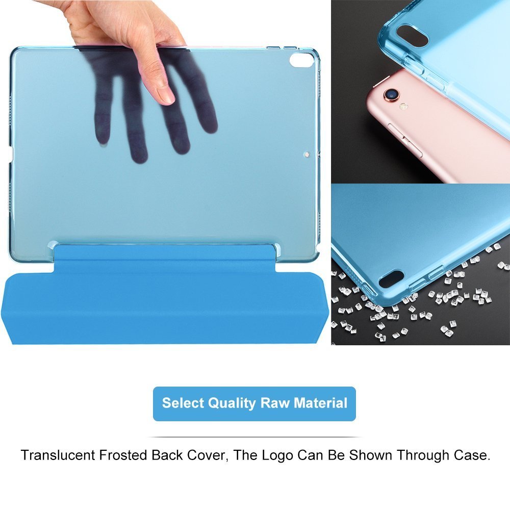 For iPad Pro 10.5 inch Cover Leather with Trifold Stand Shockproof Auto Sleep Wake Full Body Protective Light Slim Smart Tablet Case 2017 Sky Blue CAM-ULATA