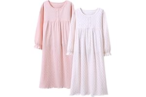 BANGSAUR Girls' Dress Set Cotton Sleepshirts, Heart Print Princess Daily Dress, 2-Pack Casual Dress Girl 3-12 Years