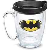 Tervis DC Comics Batman Emblem Made in USA Double Walled Insulated Tumbler Travel Cup Keeps Drinks Cold & Hot, 16oz Mug, Clear - Black Lid