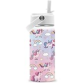 FAIVHSO Unicorn Gifts for Girls, 16 oz Water Bottles with Straw Lid, Stainless Steel Insulated Tumbler, Cute Unicorn Cup Gifts for Birthday Christmas