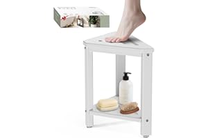 ONSGLM Shower Foot Rest 15in, HDPE Waterproof Shower Stool for Inside Shower, Corner Shower Stool for Shaving Legs with Storage Shelf for Small Space, Shower Step Stool, Plastic Corner Shower Bench, White