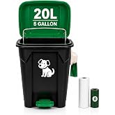 20L/5 Gallon Outdoor Dog Poop Trash Can, Lid Odor Control, Hands-Free Pedal, Removable Inner Bin, Poop Bag Dispenser, Includes Poop Bags and Trash Bags for Inner Bin. Back Yard, Porch, Deck, Garage