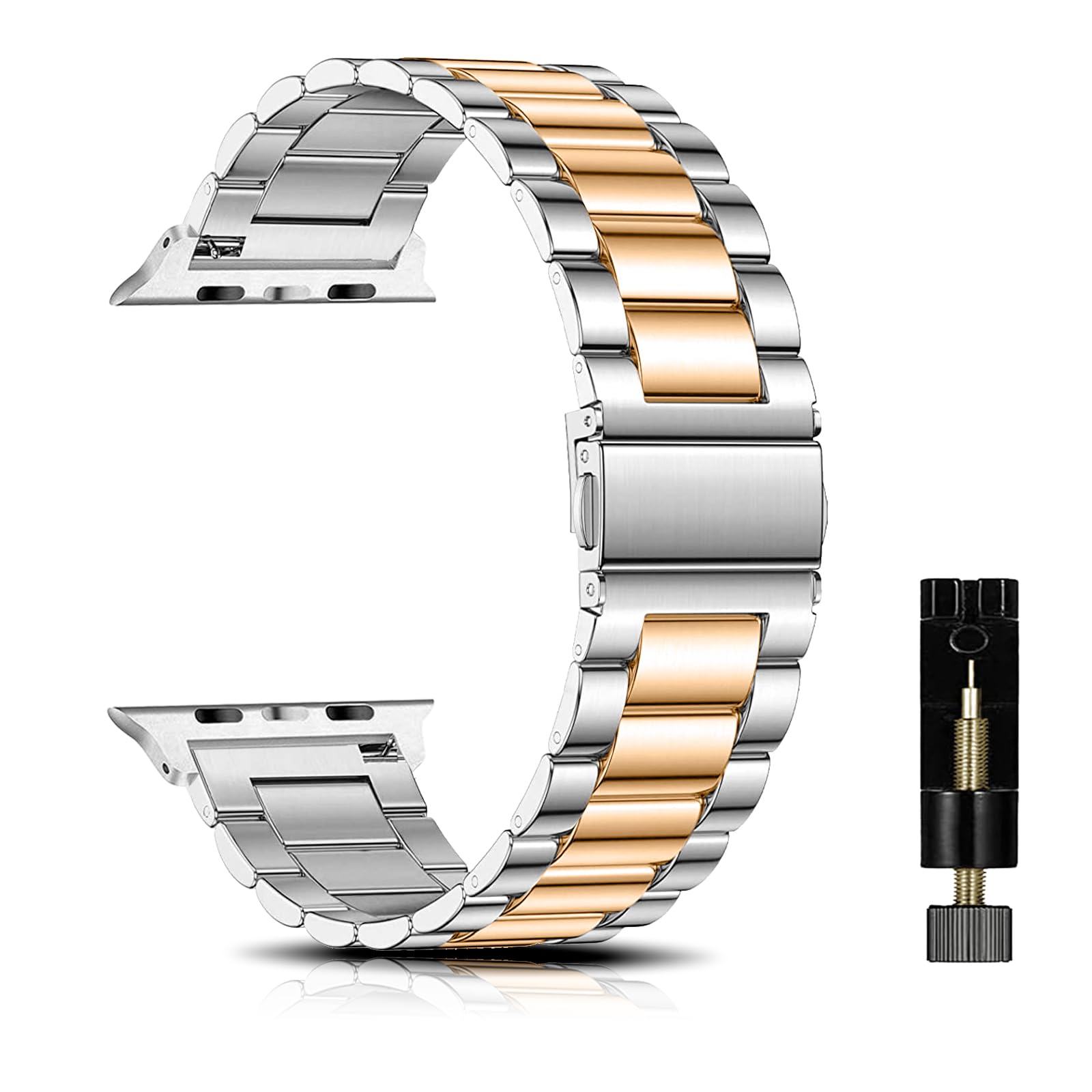 SeNool Strap for Apple Watch 49mm 46mm 45mm 44mm 42mm Series 11/10/9/8/7/6/5/4/3/Ultra 3/Ultra 2, Men and Women Metal Stainless Replacement Watch Strap Band for Apple iWatch/SE 3/SE 2-Silver/Rose Gold