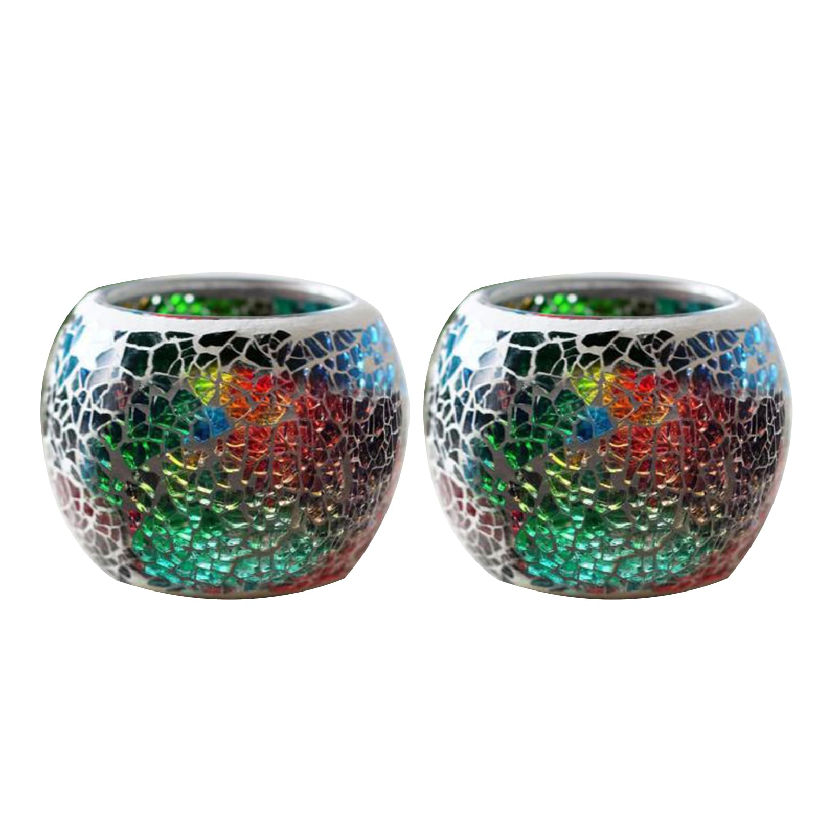 Jarsense Set of 3 Mosaic Glass Tea Light Candle Holders Decorative Round Candle Holders for Wedding Party Table Bedroom Decor (Colorful)