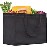 1 Pack Heavy Duty Reusable Canvas Grocery Bags, Holds 60 lbs, 8.3 gal, Multi-Purpose, Washable, Black with 5 Pockets