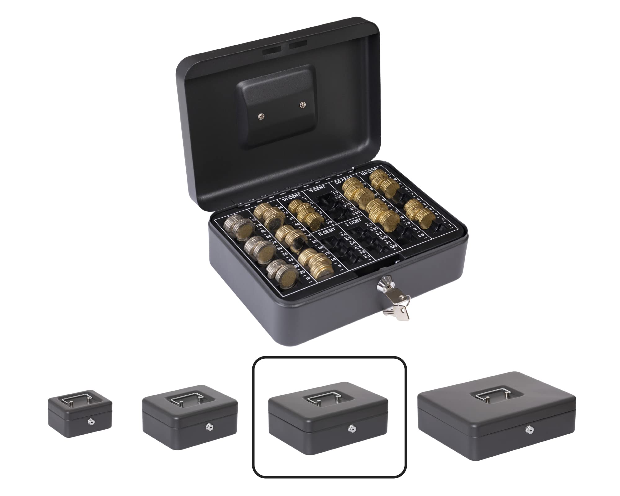 Arregui Elegant C9634-EUR Steel Flow Box with Coin Counter Tray, 25 cm Wide, Box, Black