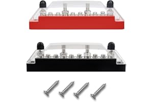 ZTTXL Busbar Distribution Block 4 x 1/4" Studs 6 x M4 Screw Terminal Blocks with Cover 150 Amp Rating Automotive Marine Batte