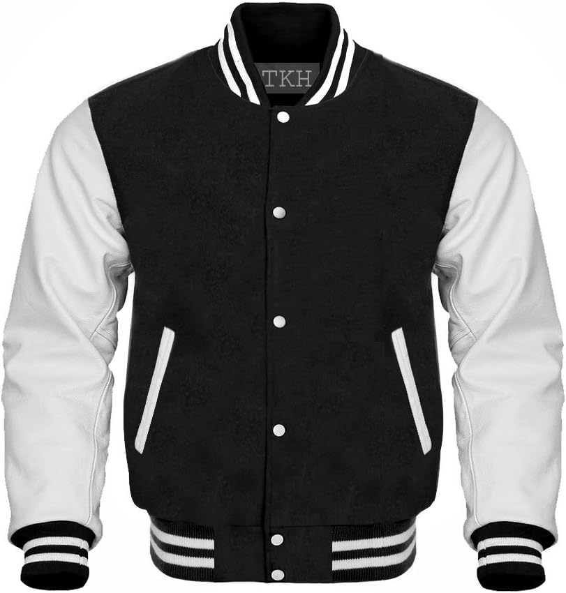Design Custom Jackets Letterman Baseball Varsity Jacket White Leather Sleeves/Black