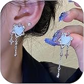 Star Y2k Earrings for Women Moonstone Heart Earrings Tassel Dangle Earrings Dainty Trendy Earrings Jewelry Gifts for womens