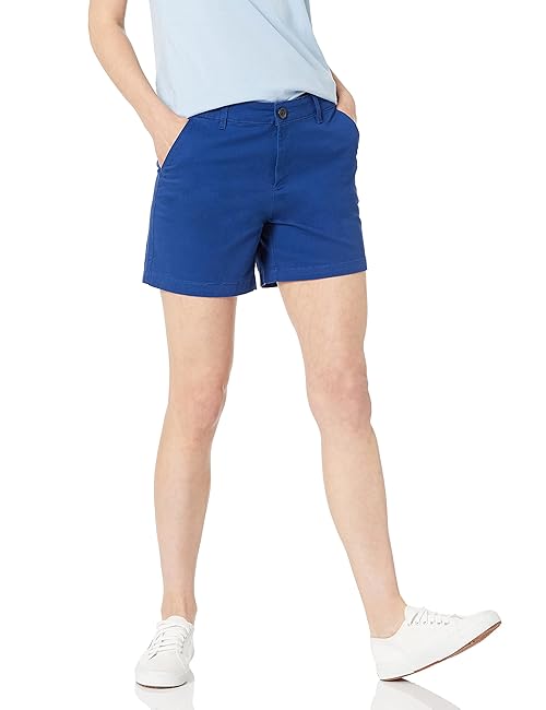 Amazon Essentials Women's Mid-Rise Slim-Fit 5 Inch Inseam Khaki Short (Available in Straight and Curvy Fits), Blue, 10